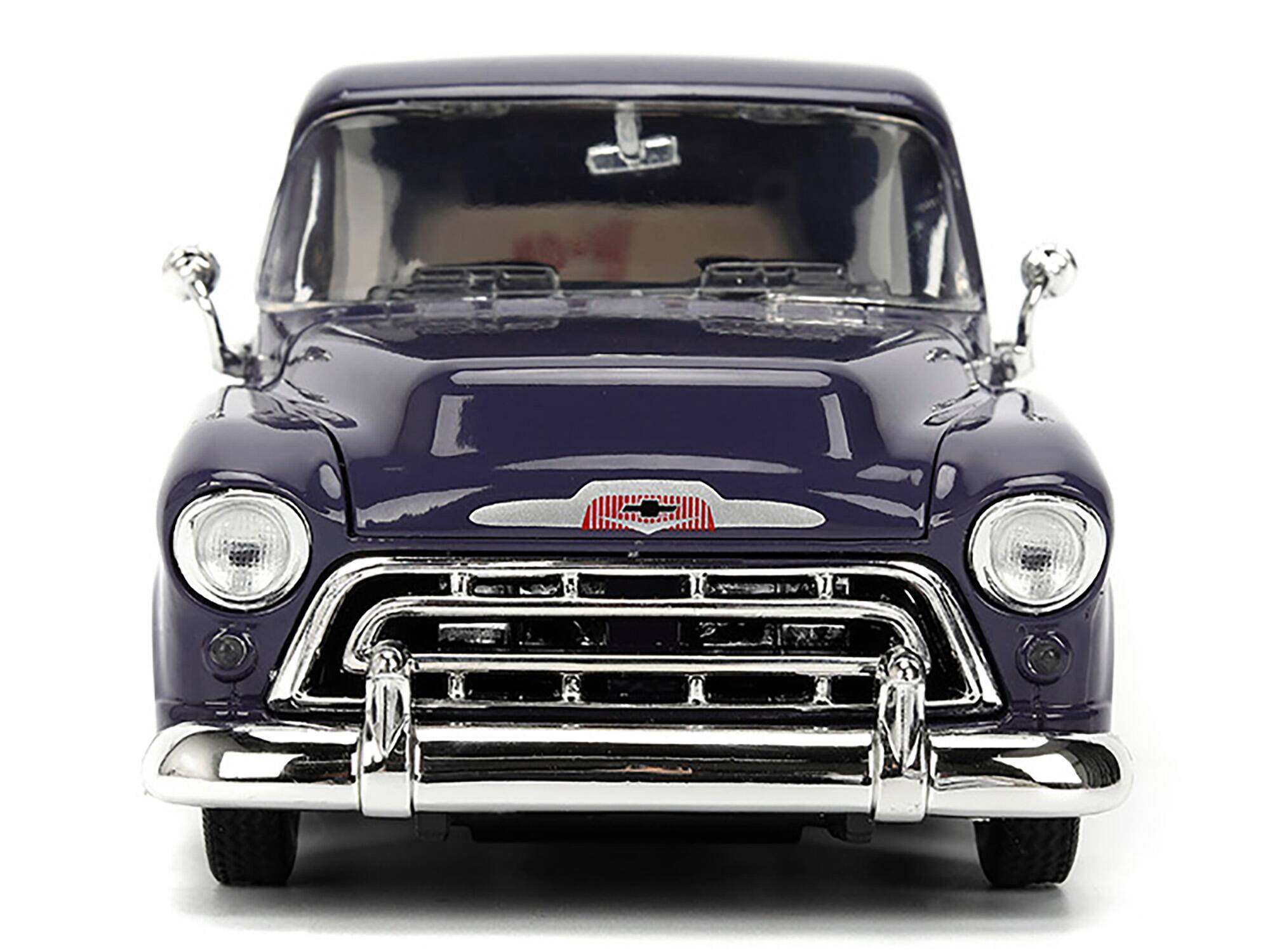 Alt View 6. Jada - 1957 Chevrolet Suburban "Chevron" Dark Blue with White and Chevron Gas Pump "Just Trucks" Series 1/24 Model car by Jada.