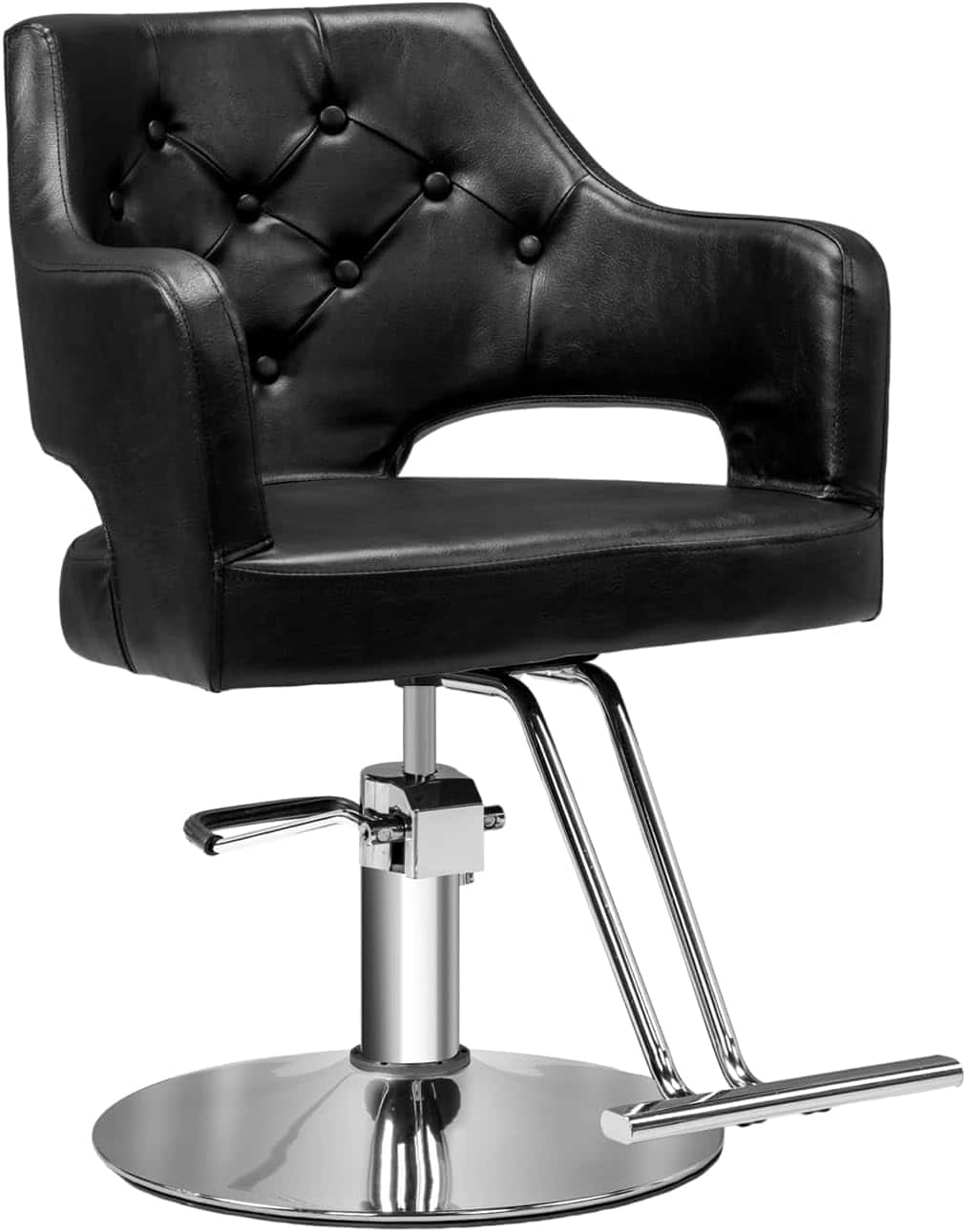 Winado - Professional Hydraulic Barber Chair with Memory Foam Cushion, Padded Armrests, T-shaped Footrest, Button Tufted Design - Black
