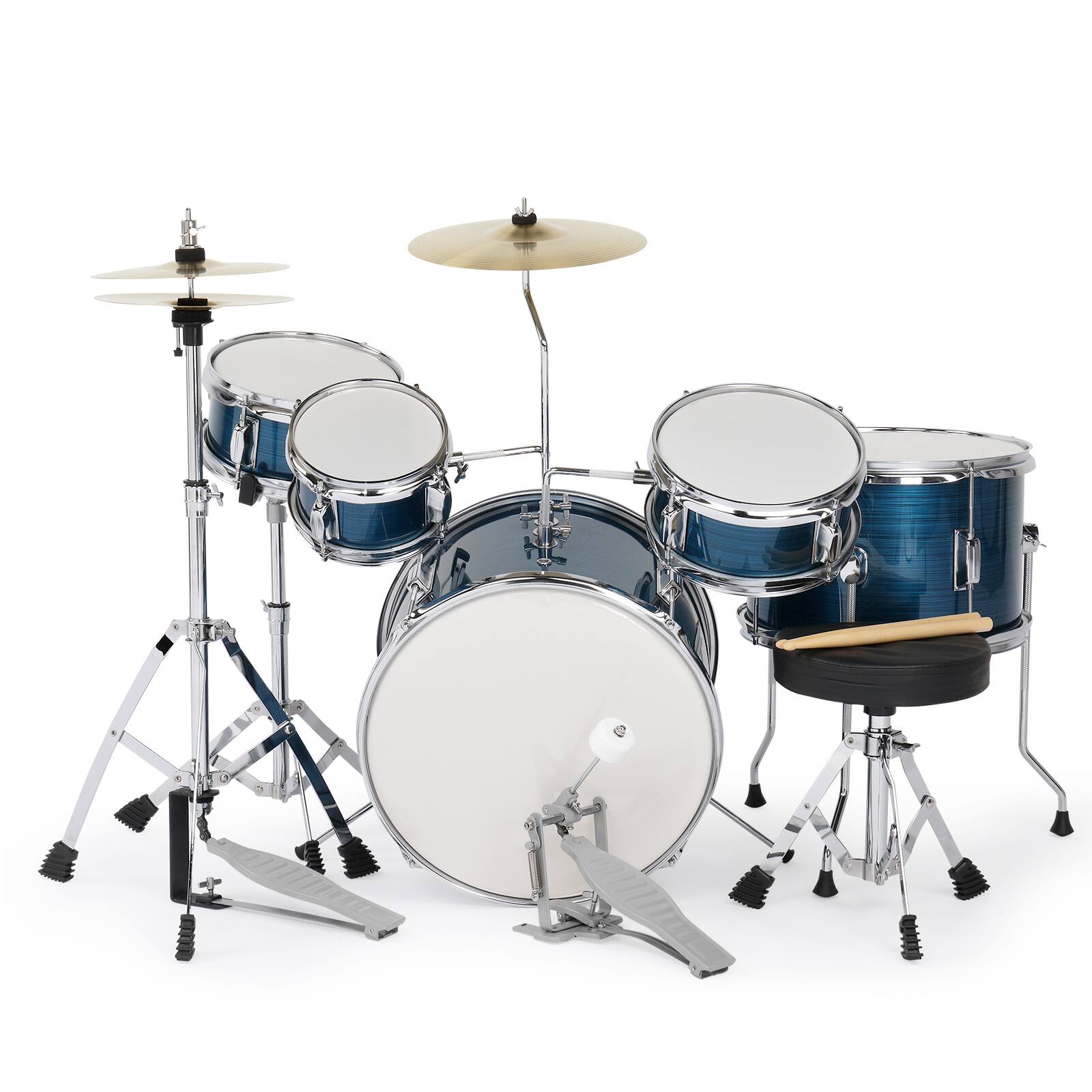 Front. Winado - Glarry 5 Pieces Full Size Junior Drum Set Cymbals Kit with Stool & Sticks Black.