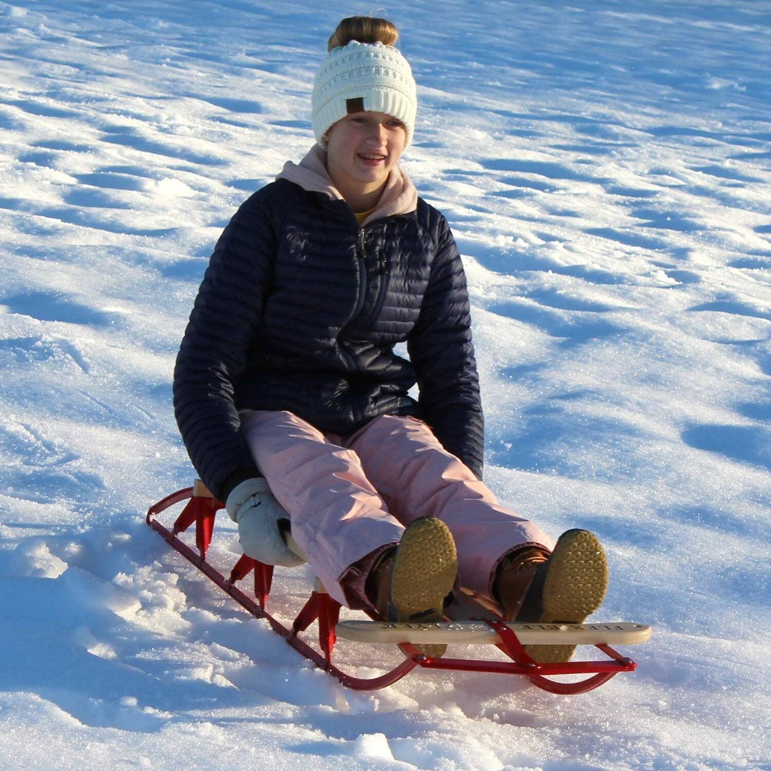 Alt View 4. Flexible Flyer - Flexible Flyer Metal Runner Steel/Wood 60" Long Snow Slider Sled for Kids, Red - Red.