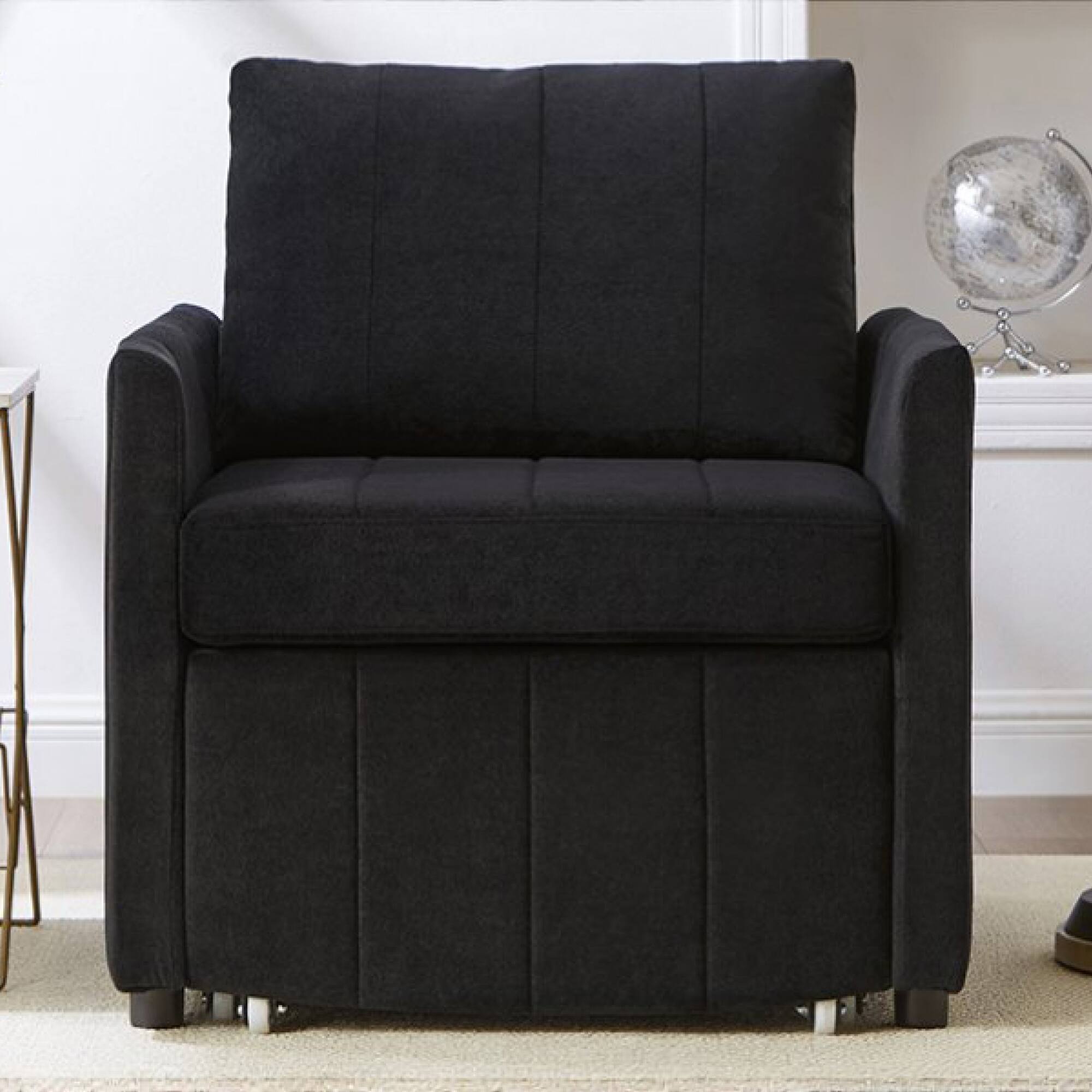 Back. GOODSILO - Convertible Sleeper Sofa with Adjustable Backrest and Storage, Upholstered in Soft Chenille Fabric - Black.
