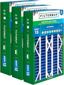 Filterbuy - 16x28x6 MERV 13 Smoke & Allergy Defense, Pleated HVAC AC Furnace Air Filters Replacement for AprilAire (3-Pack) - Blue