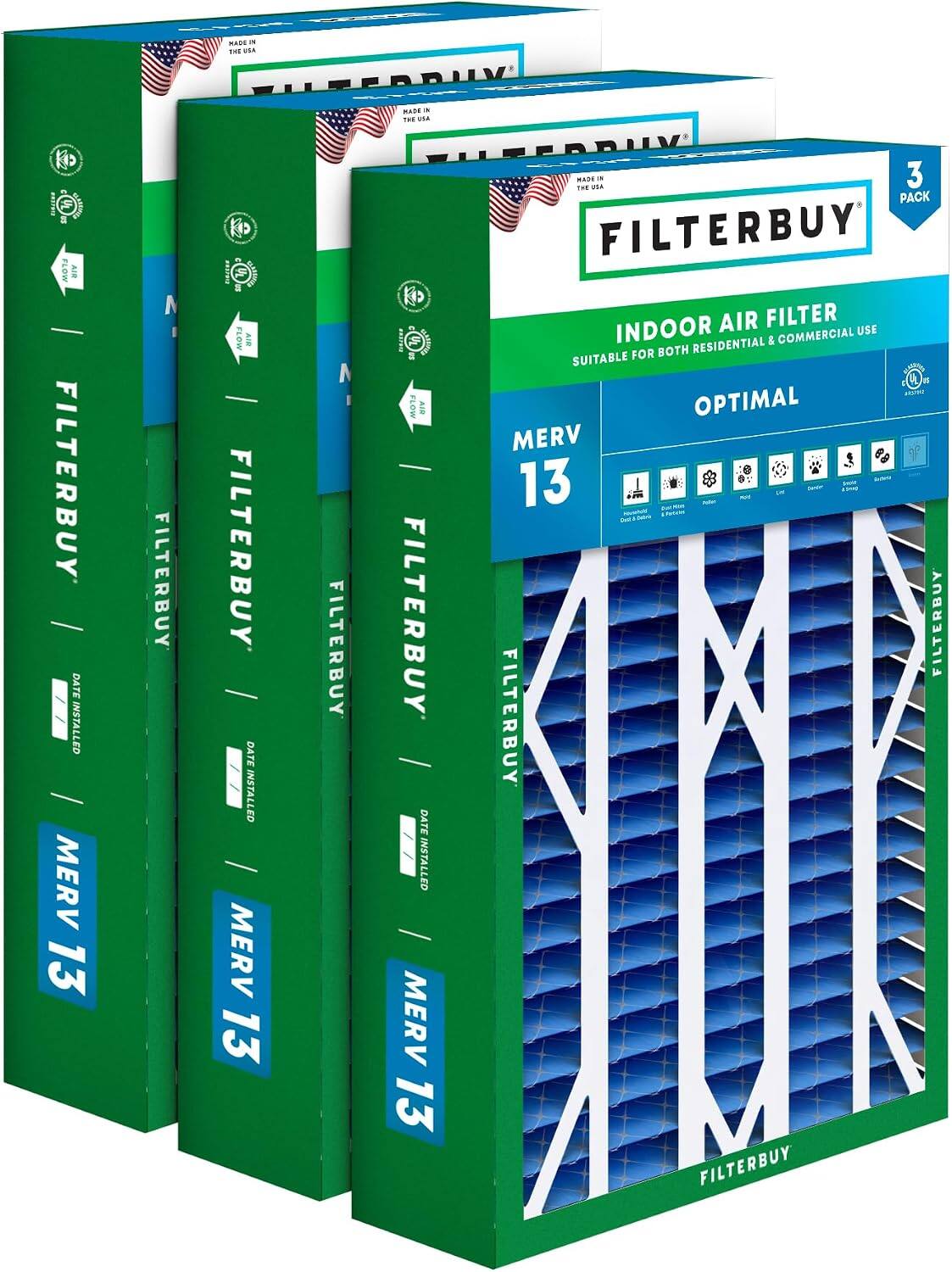 MARE a 1 a MAR THS usE nde FL FLOW AIR FILTERBUY DATE INSTALLED MERV 13 FILTERBUY adiaa FLOW AID FILTERBUY DATE INSTALLED MERV 13 FILTERBUY I FLOW AID FILTERBUY DATE INSTALLED MERV 13 .AdS THE in - 3 PACK FILTERBUY AIR FILTER INDOOR & COMMERCIAL USE FOR BOTH RESIDENTIAL SUITABLE A  a.Cm OPTIMAL MERV 13 FILTERBUY FILTERBUY FILTERBUY