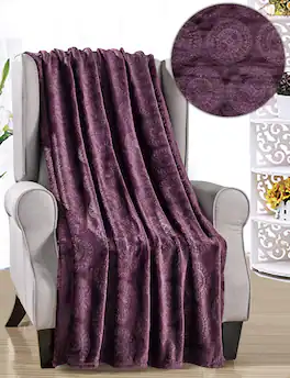 Noble House - Super Comfy and Cozy Caesar 50" X 60" Microplush Throw Blanket - Plum