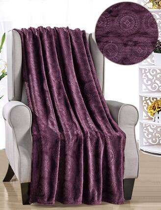 Front. Noble House - Super Comfy and Cozy Caesar 50" X 60" Microplush Throw Blanket - Plum - Plum.