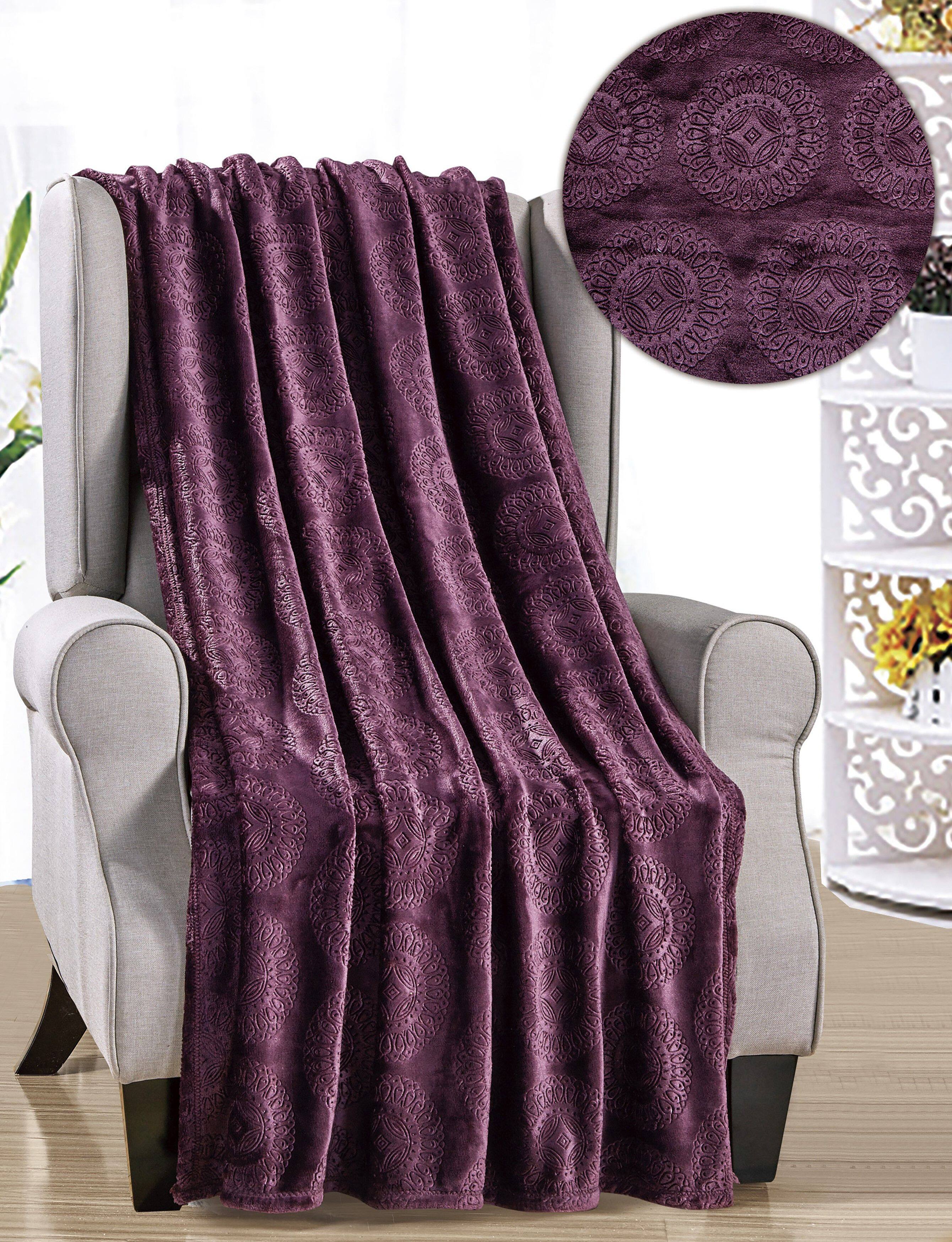 Noble House - Super Comfy and Cozy Caesar 50" X 60" Microplush Throw Blanket - Plum