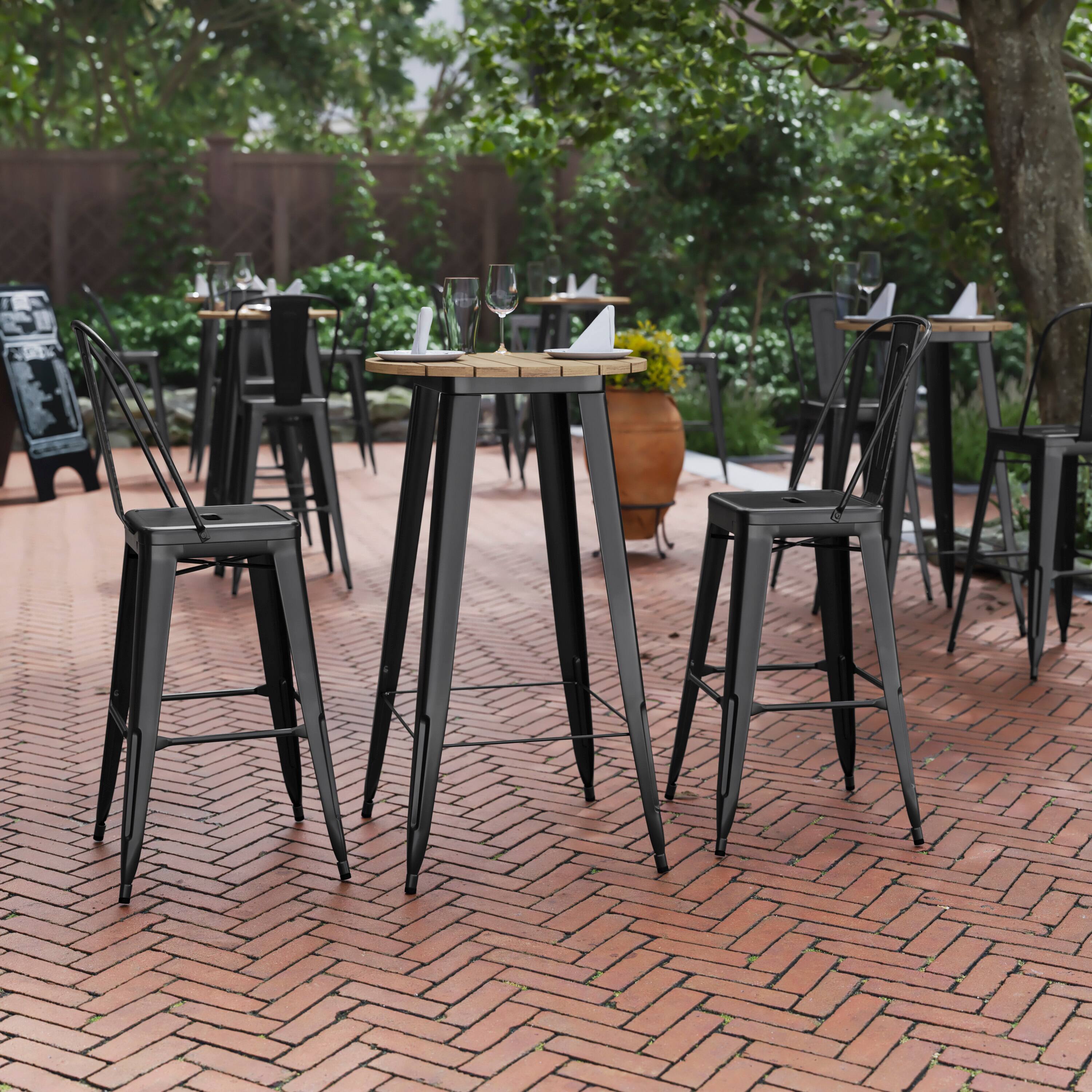 Alt View 1. Flash Furniture - Declan Commercial Indoor/Outdoor Bar Top Table, 23.75" Round All Weather Brown Poly Resin Top with Black Steel base - Black.
