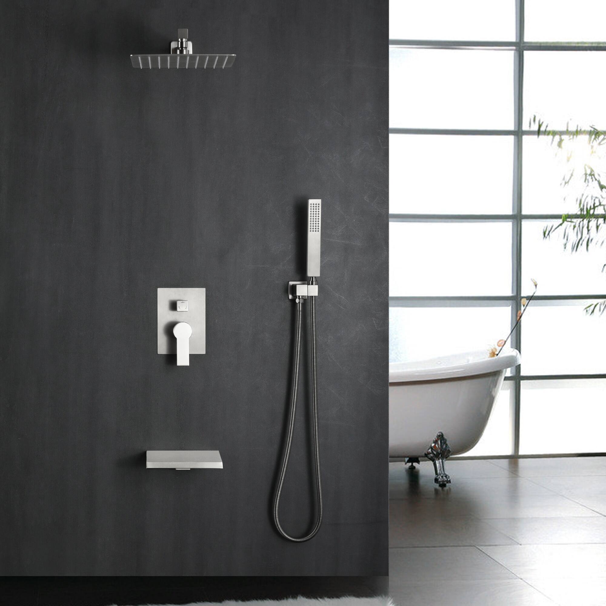 Alt View 1. Boyel Living - Brushed Nickel 10-Inch Rain Shower System Brass SUS304 3-Function Valve Waterfall Spout cUPC - Brushed Nickel.