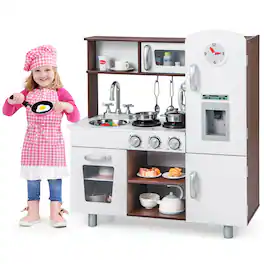 Costway - Kids Kitchen Playset Pretend Play Kitchen Toy with Realistic Sounds & Lights - Multicolor
