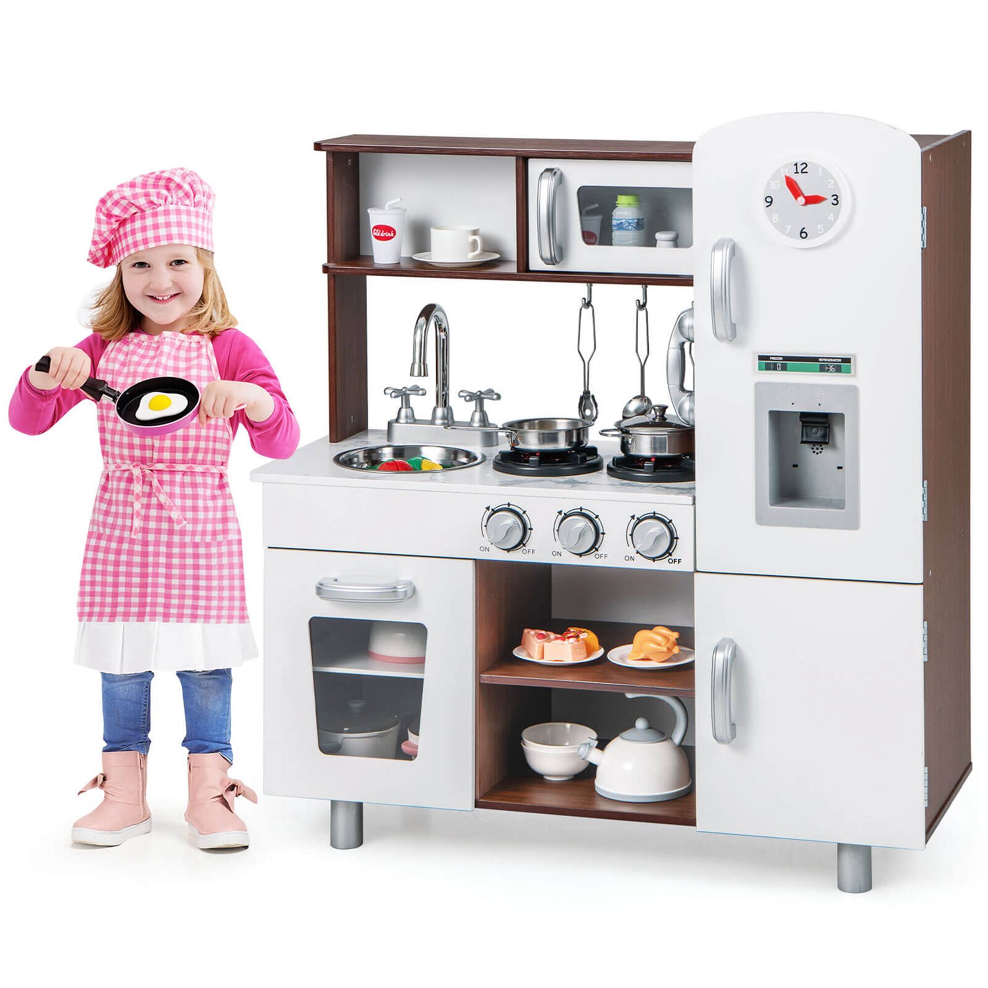 Costway - Kids Kitchen Playset Pretend Play Kitchen Toy with Realistic Sounds & Lights - Multicolor