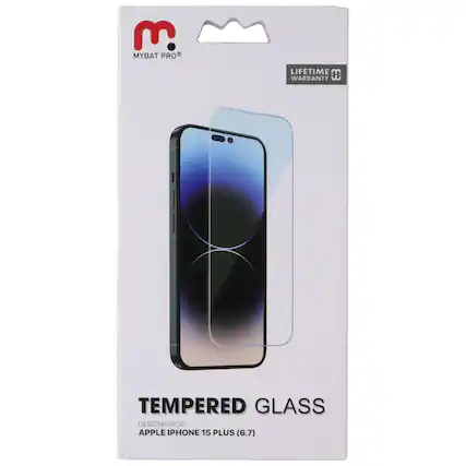 E. MYBAT PRO LIFETIME WARRANTY # TEMPERED GLASS DESIGNED FOR APPLE IPHONE 15 PLUS (6.7)