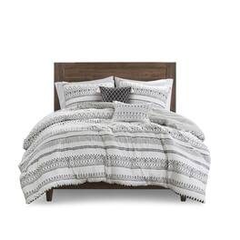 Gracie Mills - Penny Southwest-Inspired 5 Piece Seersucker Comforter Set with Decorative Pillows - Ivory/Black