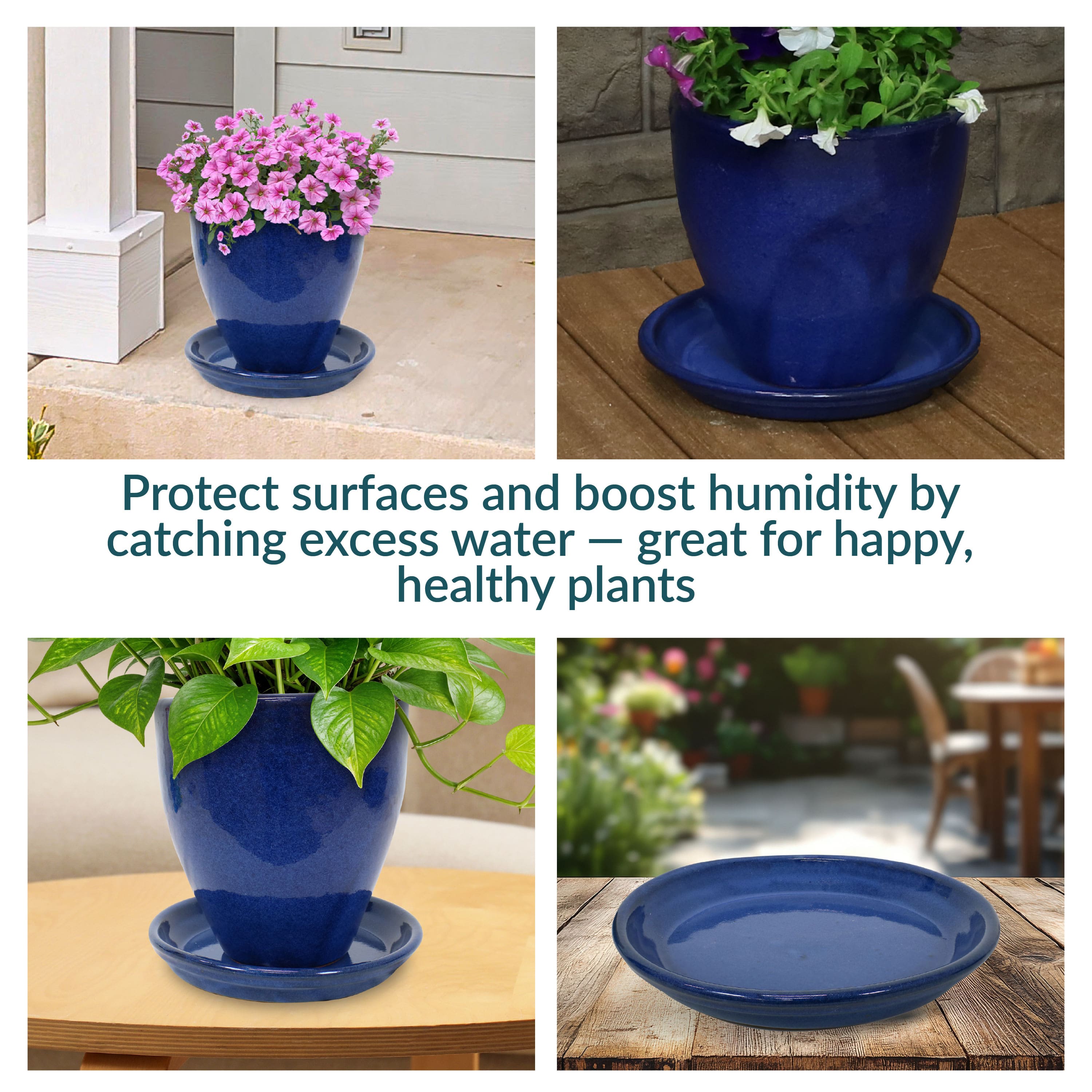 Sunnydaze 9 in Glazed Ceramic Flower Pot/Plant Saucer Set of 2