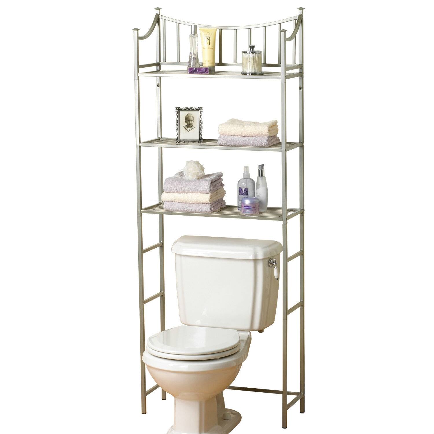 Left. Hivvago - Bathroom Space Saving Over the Toilet Linen Tower Shelving Unit in Nickel Finish - Grey.