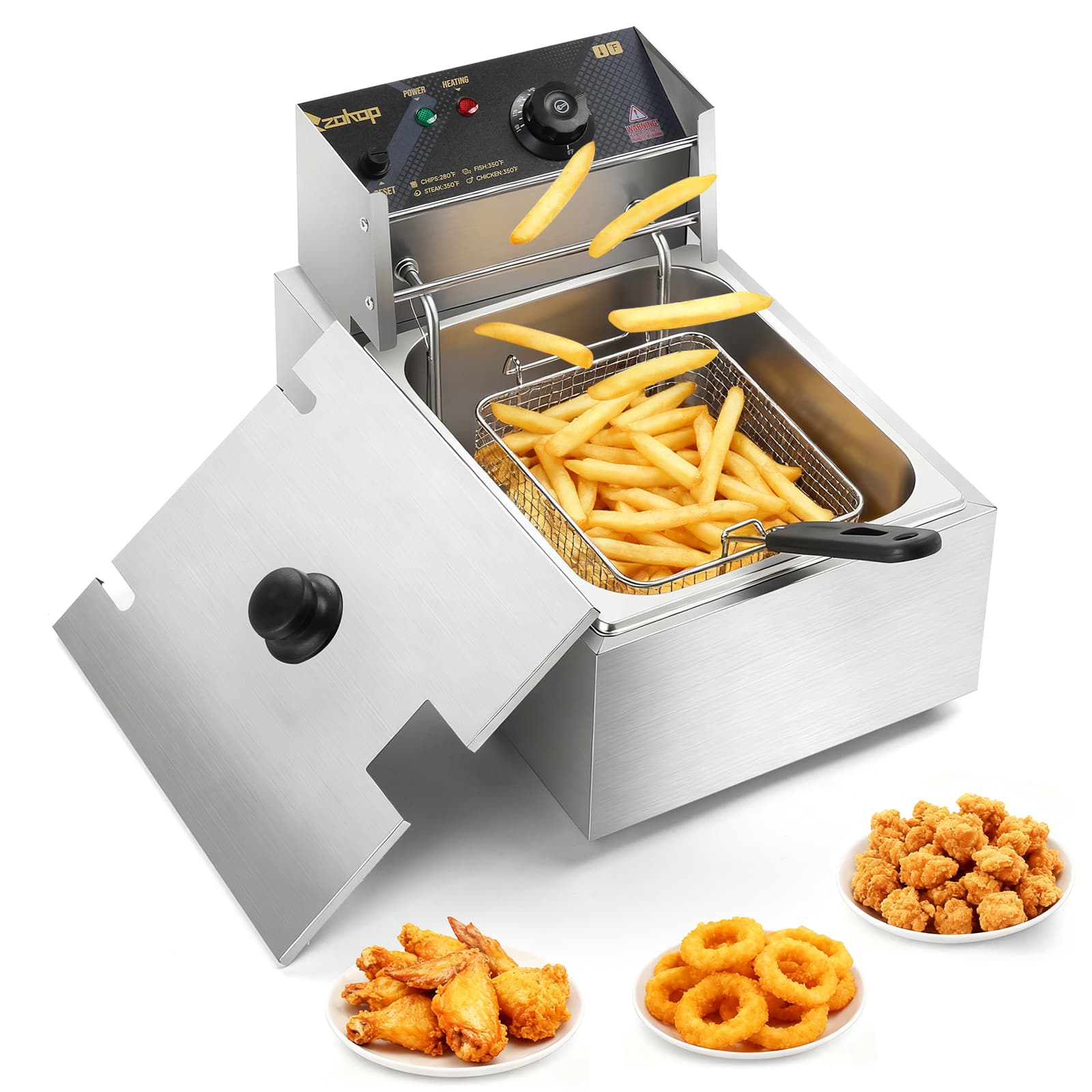 Winado - 11.4QT Electric Deep Fryer with Basket & Lid, 1700W Commercial Deep Fryer Stainless Steel French Fryer W/6.3QT/6LTank - Silver