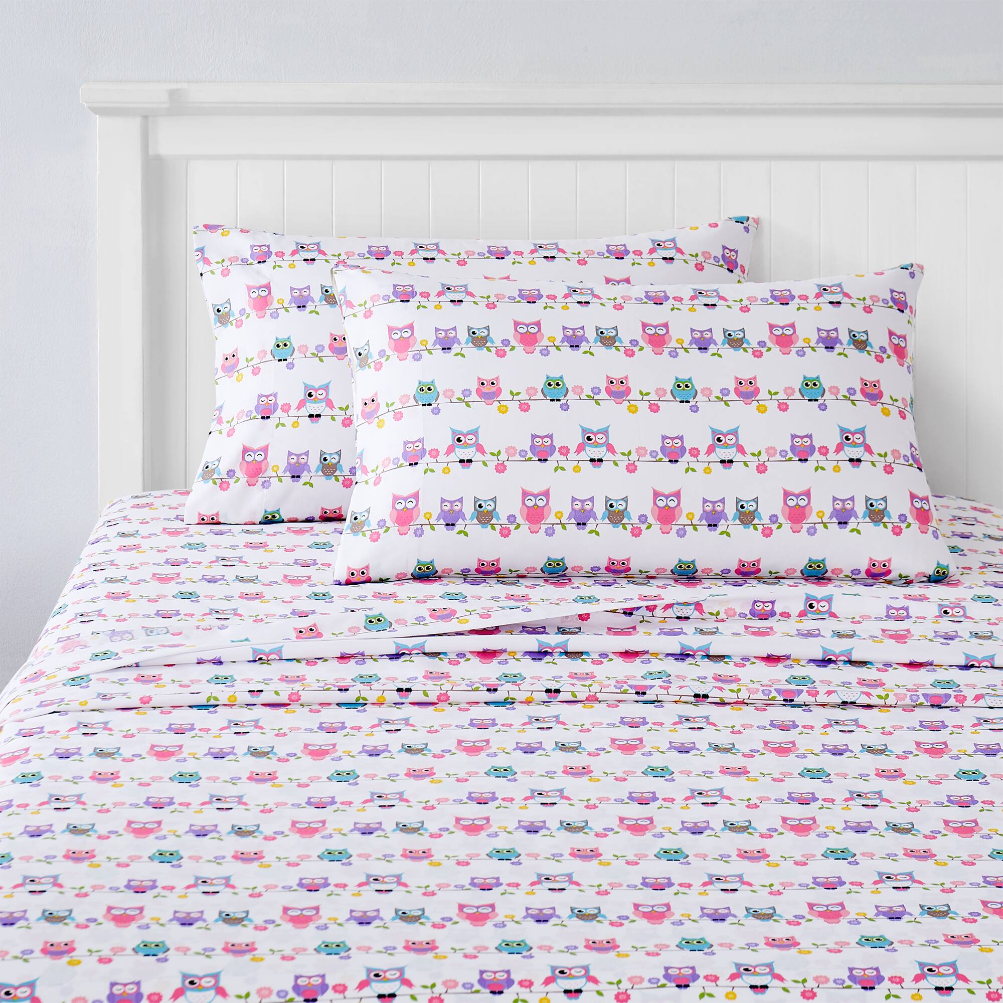 Left. Sweet Home Collection - Kids' Printed Classic & Bright Ultra Soft Microfiber Sheet Sets - Full - Owls.