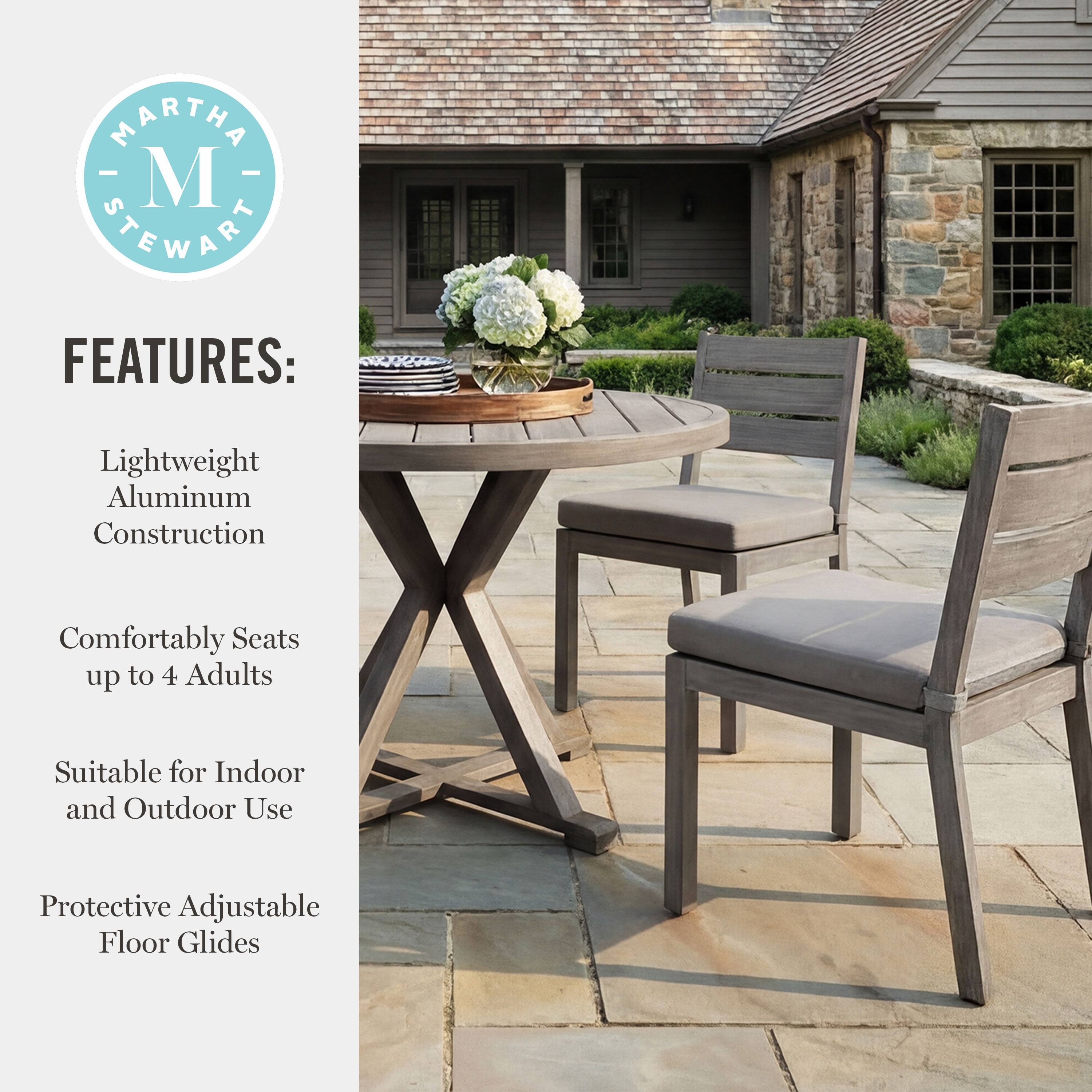 MARTHA - M STEWART FEATURES: Lightweight Aluminum Construction Comfortably Seats up to 4 Adults Suitable for Indoor and Outdoor Use Protective Adjustable Floor Glides