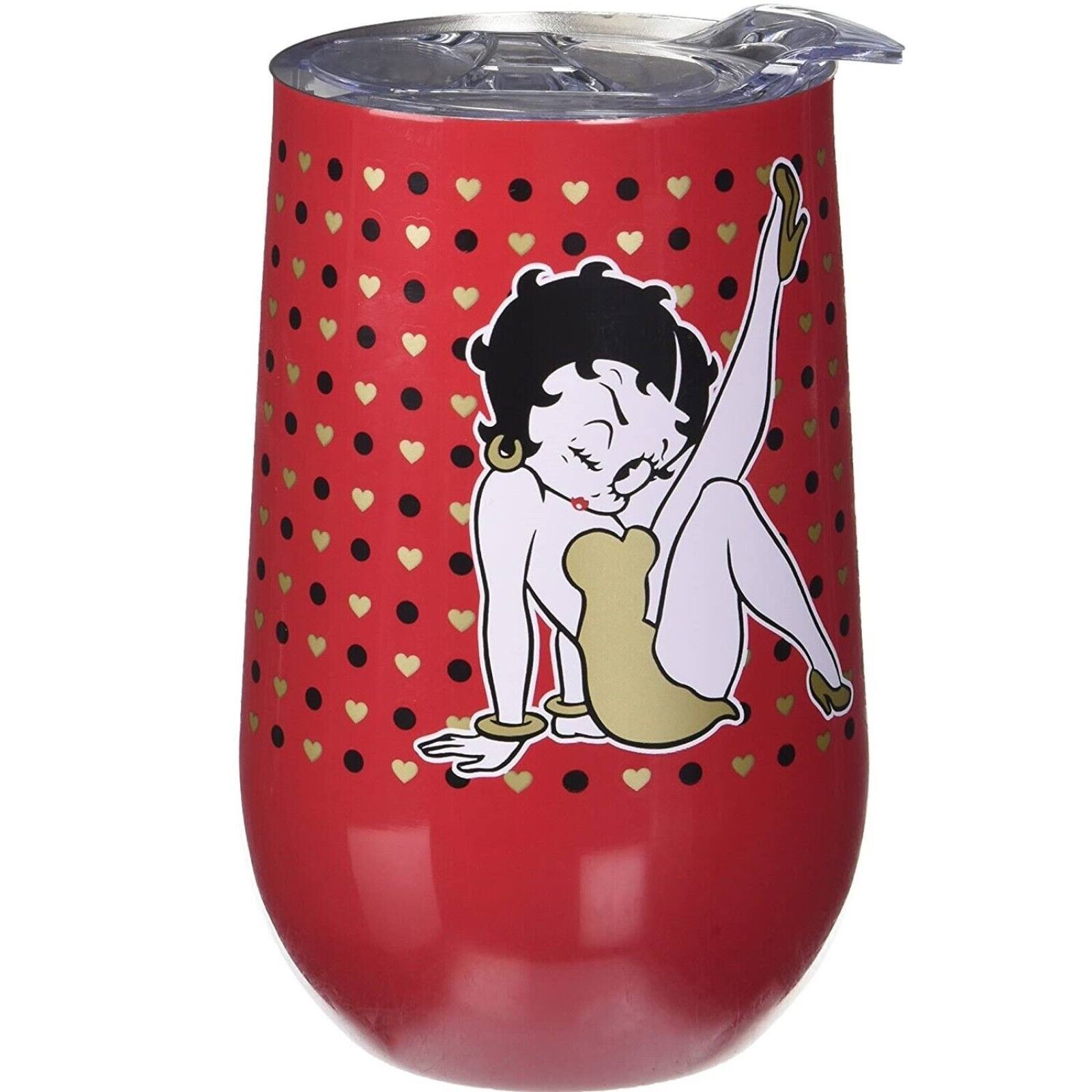 Front. Spoontiques - Red Betty Boop Stainless Steel Double Wall Insulated Wine Tumbler 16 ounce - Red.
