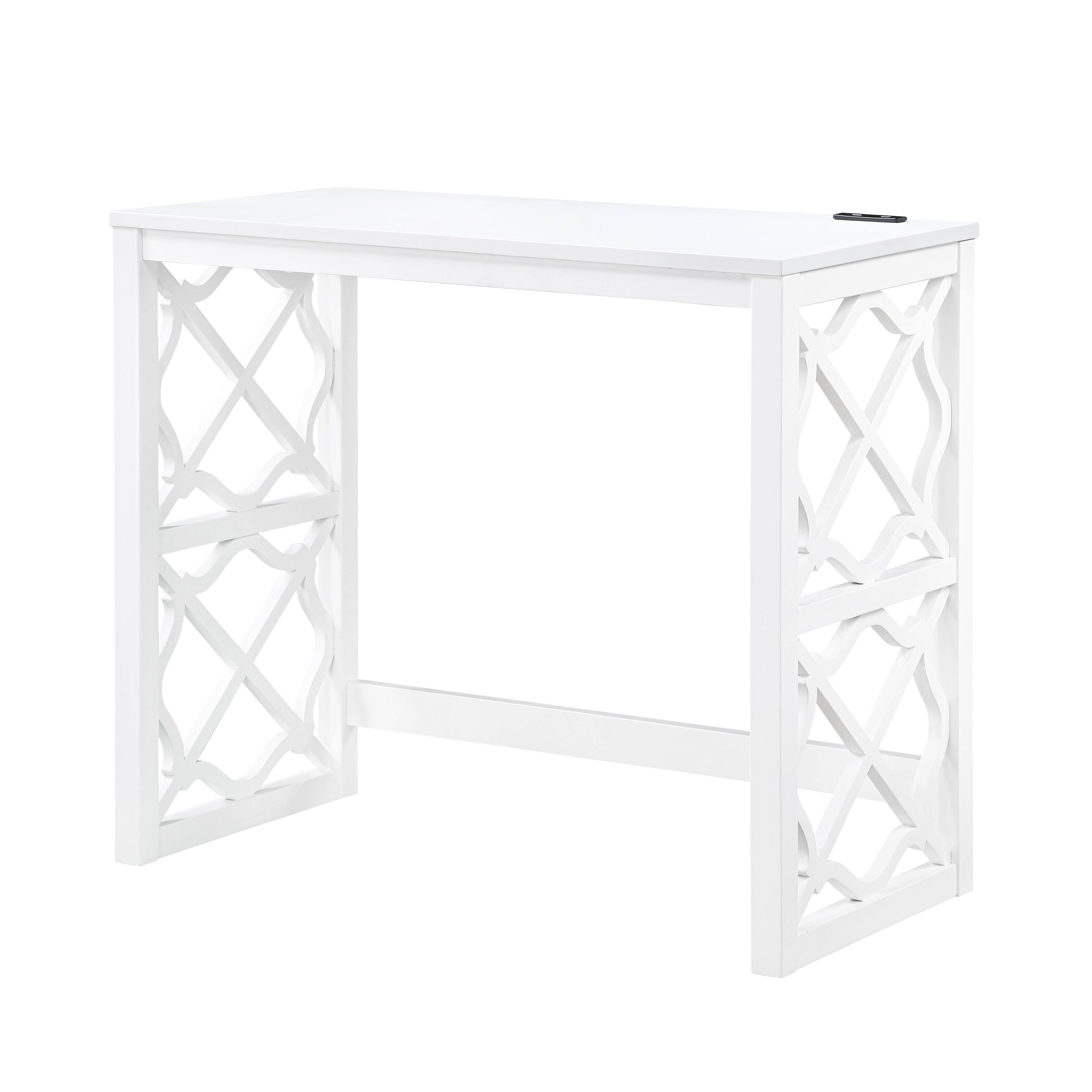 Alt View 5. Glintex - Desks and Stool Set 3pc  Finish Rolling Desk with Casters, 2 Charging ports Home Office Furniture - White.