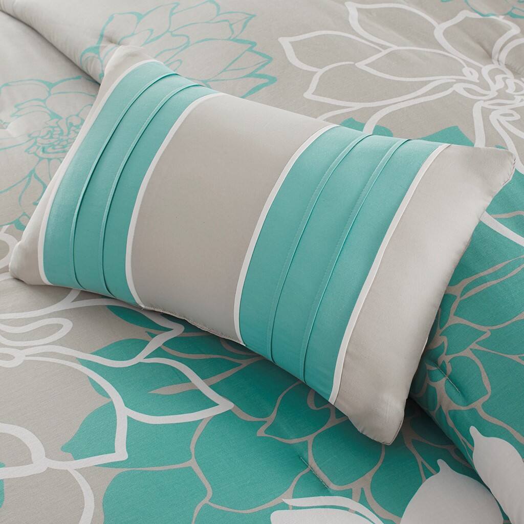 Alt View 1. TinyHomie - Printed Cotton Sateen Comforter Set Aqua Twin/Twin XL - Aqua.