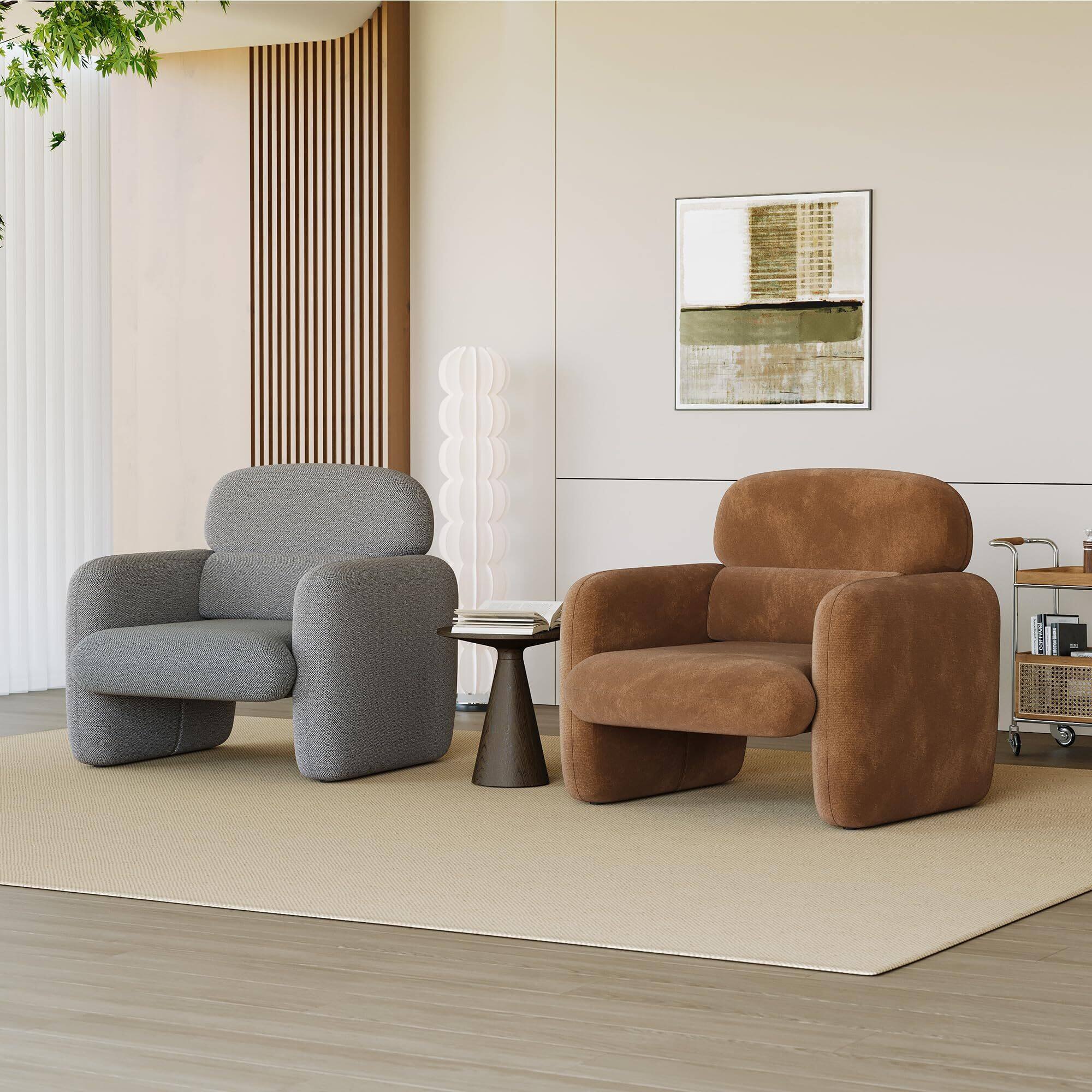Alt View 7. Acekool - Modern Accent Chair, Wood Frame Sofa Chair, Comfortable Reading Armchair for Living Room - Brown.