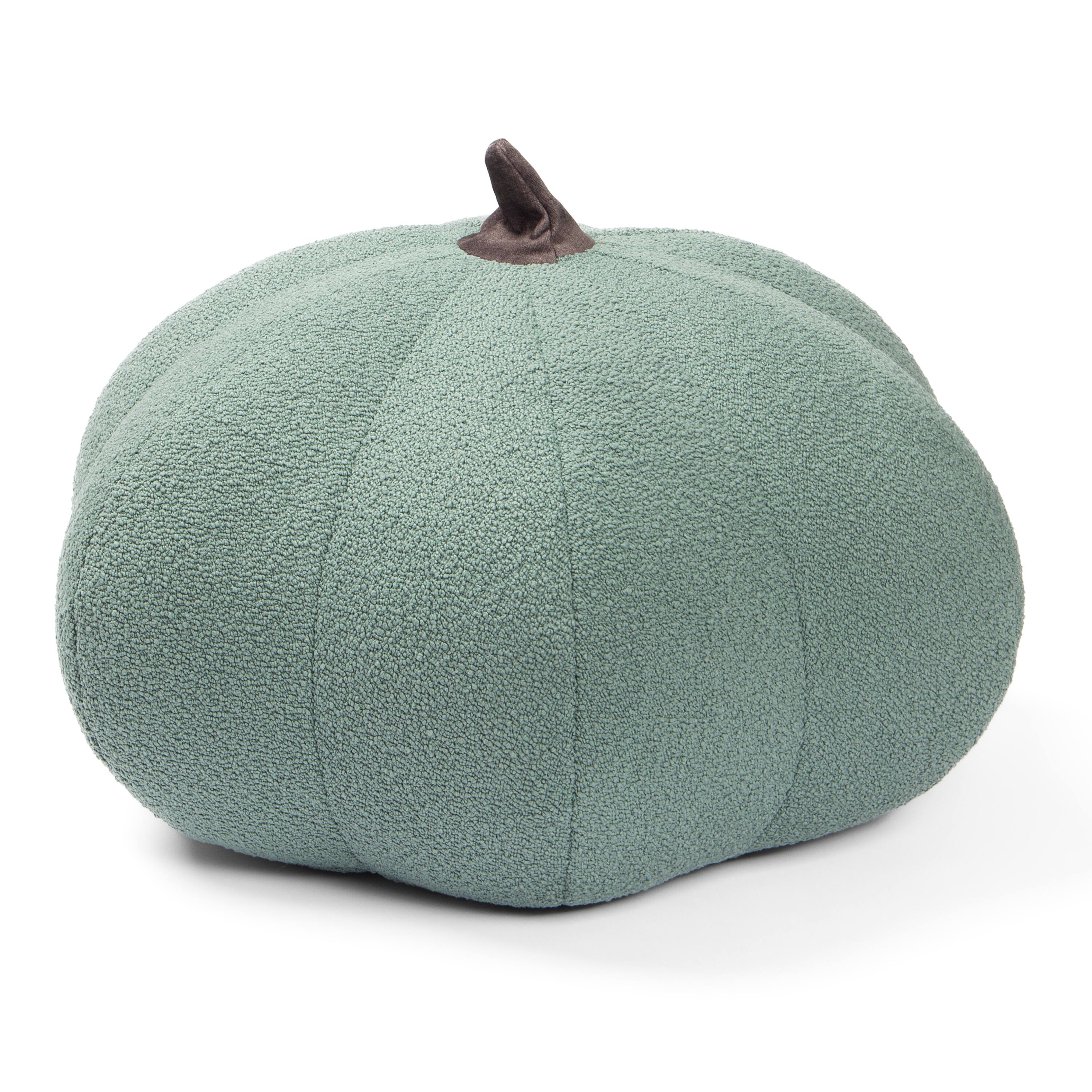 Jaxx - Pumpkin Pouf - Luxurious Ottoman for Fall & Halloween Décor - Boucle Green - Boucle White