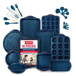 Bakken- Swiss - BAKKEN Kitchen Baking Pan Set - Nonstick Coating, Carbon Steel Bakeware Sets with Blue Silicone Handles, Baking Kitchen - Blue Marble