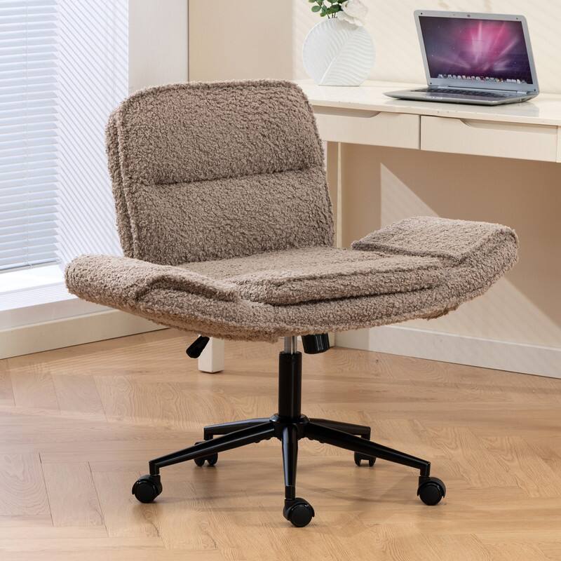 Alt View 5. HTUTWOO - Teddy Fleece Criss Cross Chair - with 3-Gear Adjustable Armrests, Height Adjustable Desk Chair, for Home Office Bedroom - Brown.