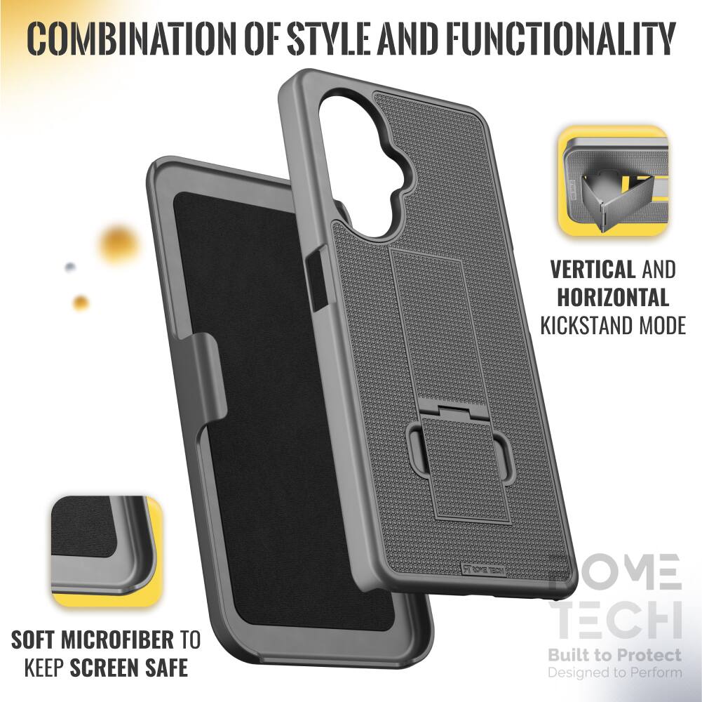 COMBINATION OF STYLE AND FUNCTIONALITY

VERTICAL AND HORIZONTAL KICKSTAND MODE

SOFT MICROFIBER TO KEEP SCREEN SAFE

F E - OME TECH

Built to Protect
Designed to Perform