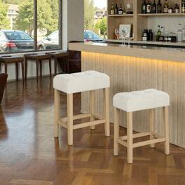 Hivvago - Set of 2 Modern Counter Height Bar Stools with Rubber Wood Legs - Beige