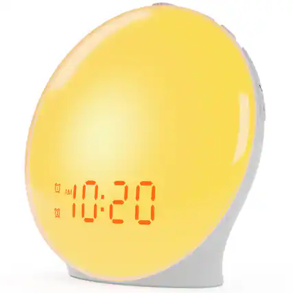 Front. Dazzed Corner - Wake Up Light Sunrise Alarm Clock, Dual Alarms, FM Radio - White.