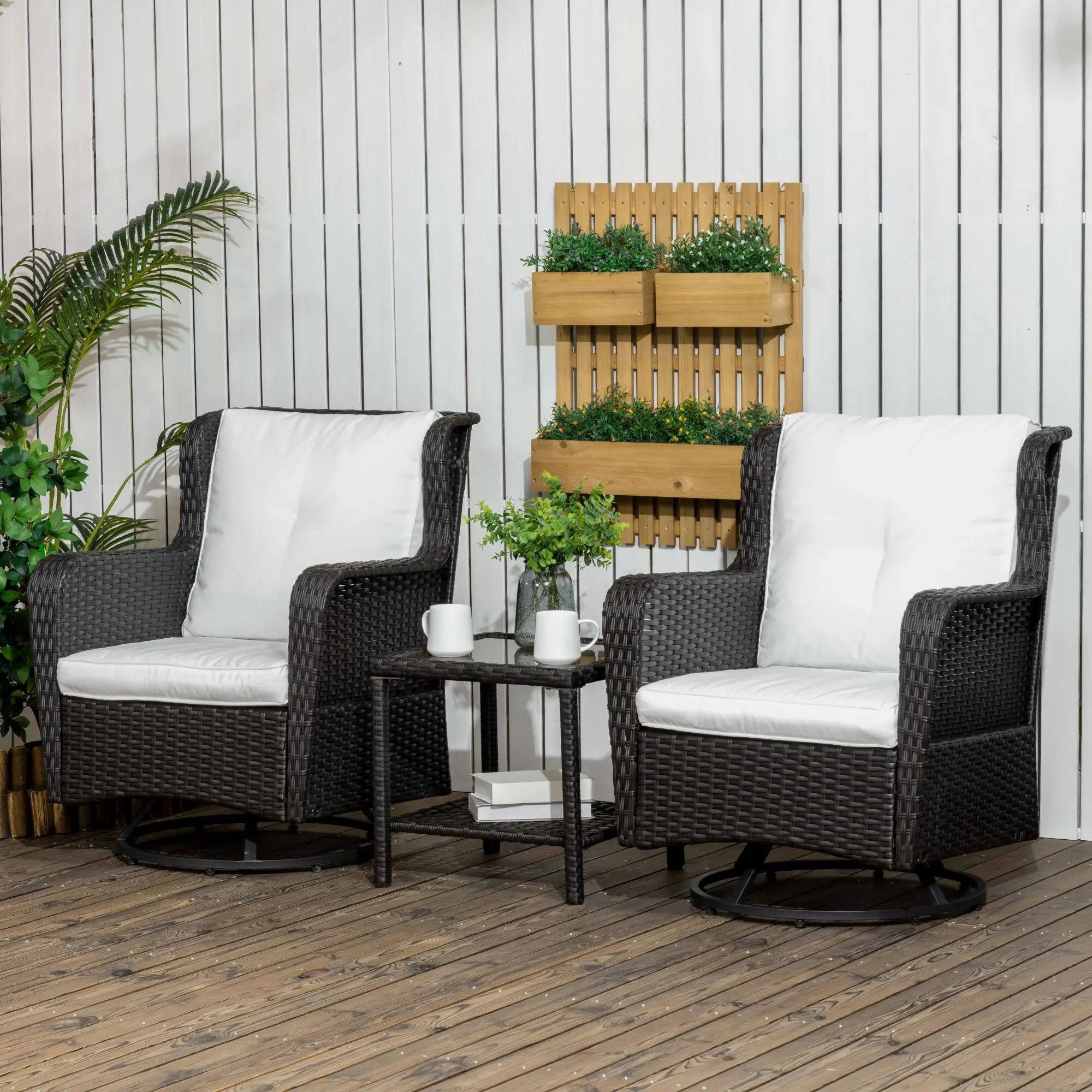 Left. Resenkos - Resenkos 3-Piece Patio Furniture Set, A Swivel Rocker, PE Rattan, Cream White - Cream White.