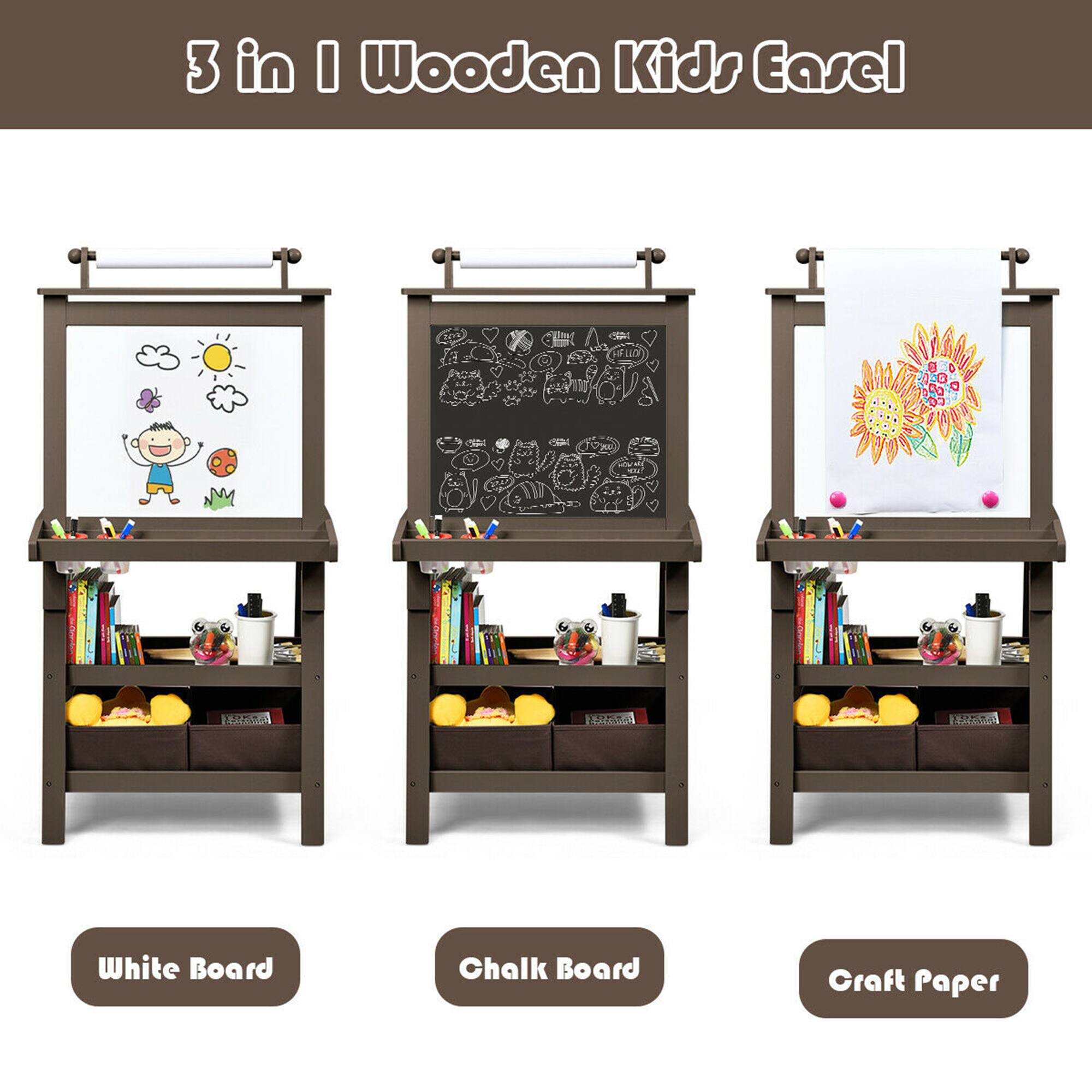 3 in 1 Wooden Kids Easel

White Board

Chalk Board

Craft Paper