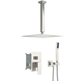 Lordear - Dual Shower Head - 10 Inch Ceiling Mount Square Shower System with Rough-in Valve - Brushed Nickel