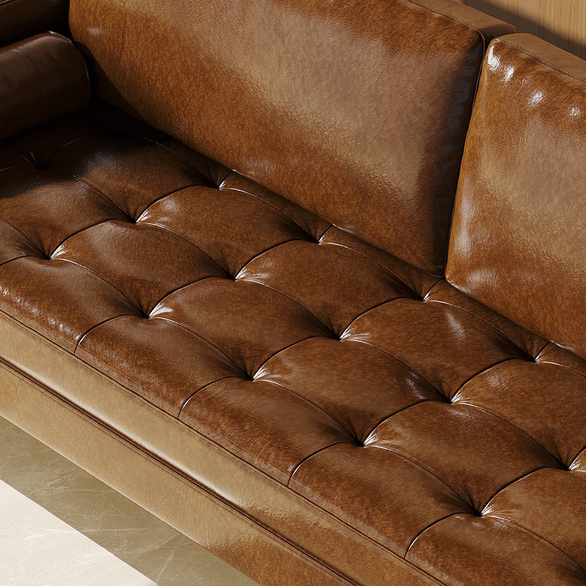 Alt View 2. luck idea - 80.31" Luxury Oil-Waxed Leather Sofa, High-End Vintage Sofa, Sturdy Frame, Comfortable Seating - Brown.