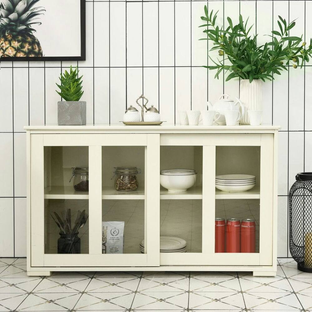 Alt View 5. Pefilos - Sideboard Buffet Cupboard, Storage Cabinet with Sliding Door, Cabinet for Indoor, Antique White - White.