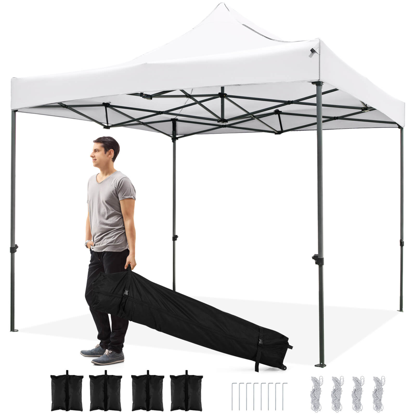 Alt View 9. Costway - Costway 10 x 10 FT Outdoor Pop up Canopy Tent with Wheeled Bag, 4 Sandbags, Stake & Ropes - White.