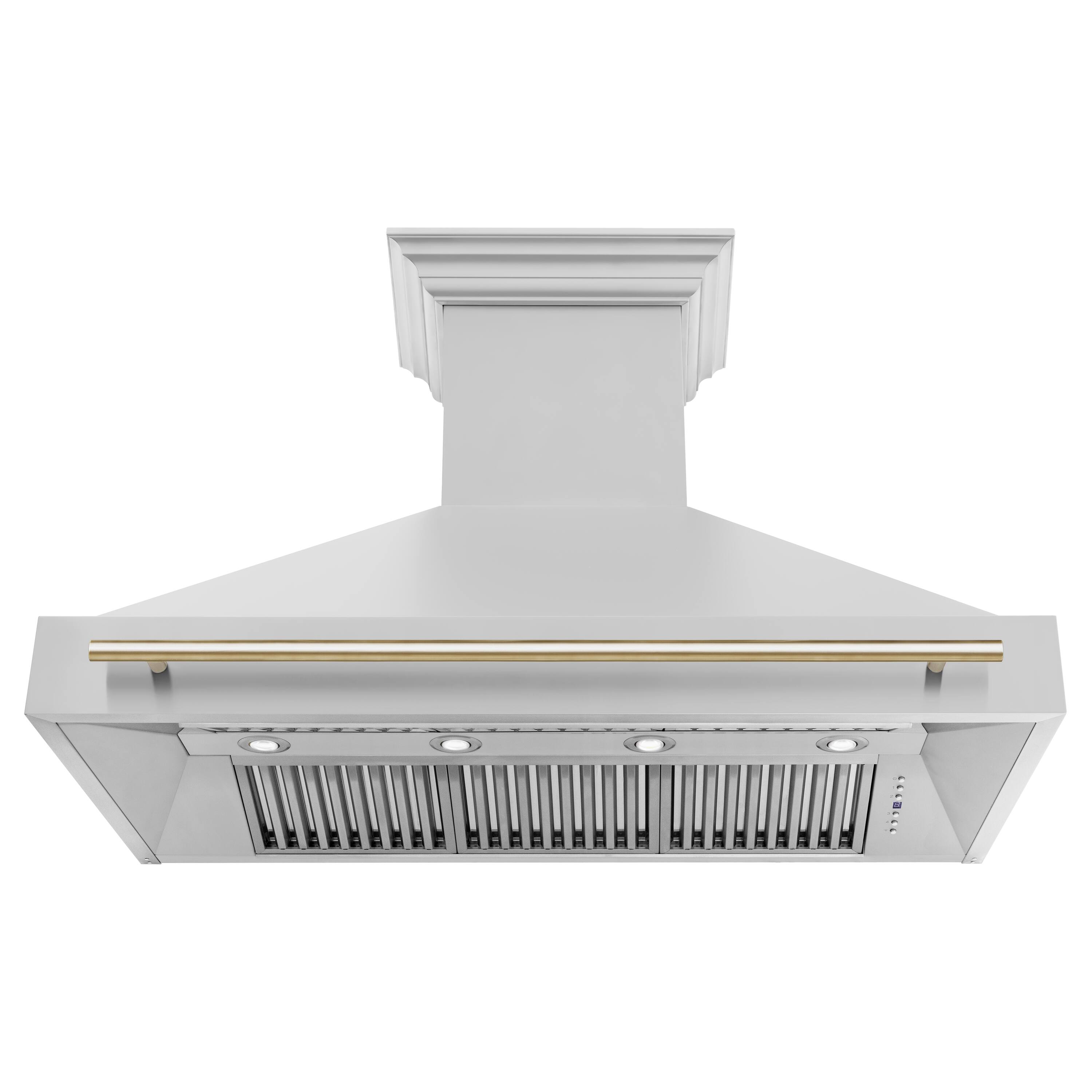 Back. ZLINE - ZLINE Autograph Edition 48 in. Stainless Steel Range Hood with Stainless Steel Shell and Polished Gold Handle - Stainless Steel.