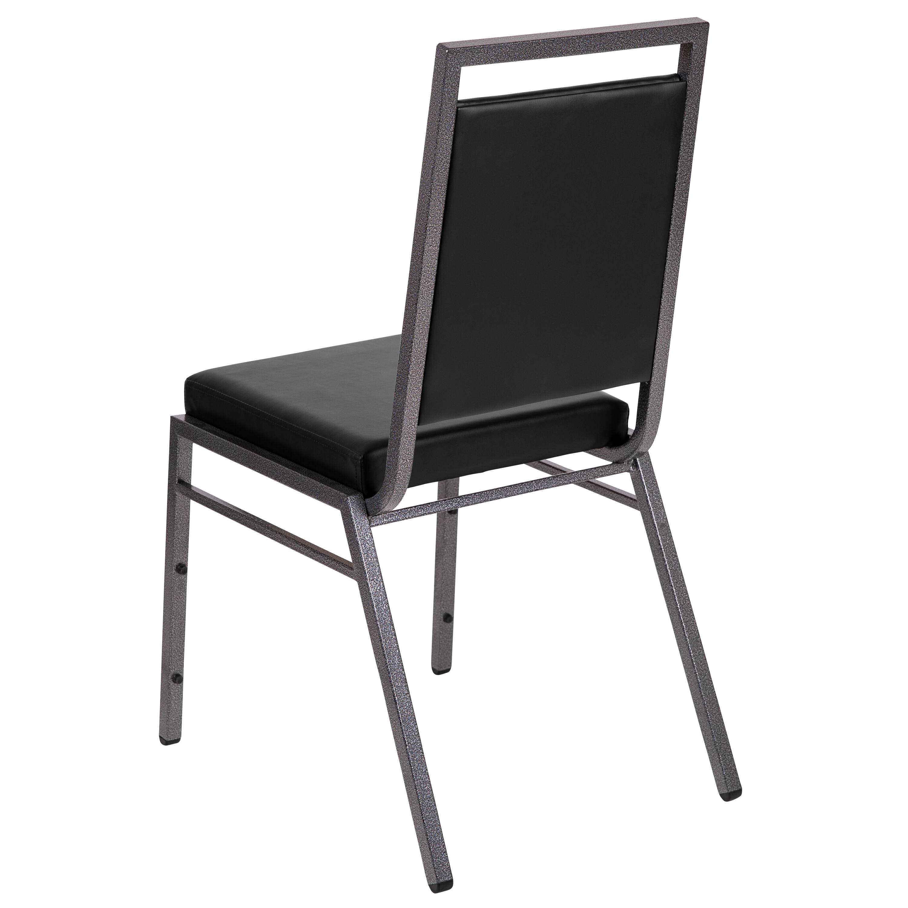 Alt View 5. Emma + Oliver - Square Back Banquet Stack Chair - Wedding Party Event Chair - Black Vinyl/Silver Vein Frame.