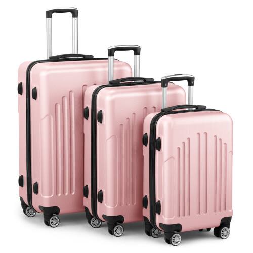 Alt View 1. Winado - 20"24"28" Trolley Case 3-Piece ABS Hardside Luggage Suitcase Set with Spinner Wheels & TSA Lock for Travel Business - Pink.