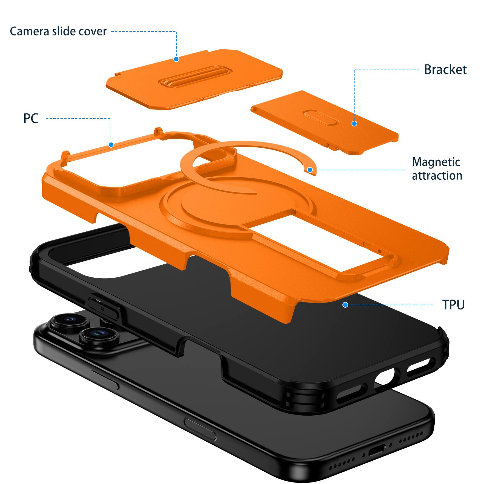 Camera slide cover  
Bracket  
PC  
Magnetic attraction  
TPU