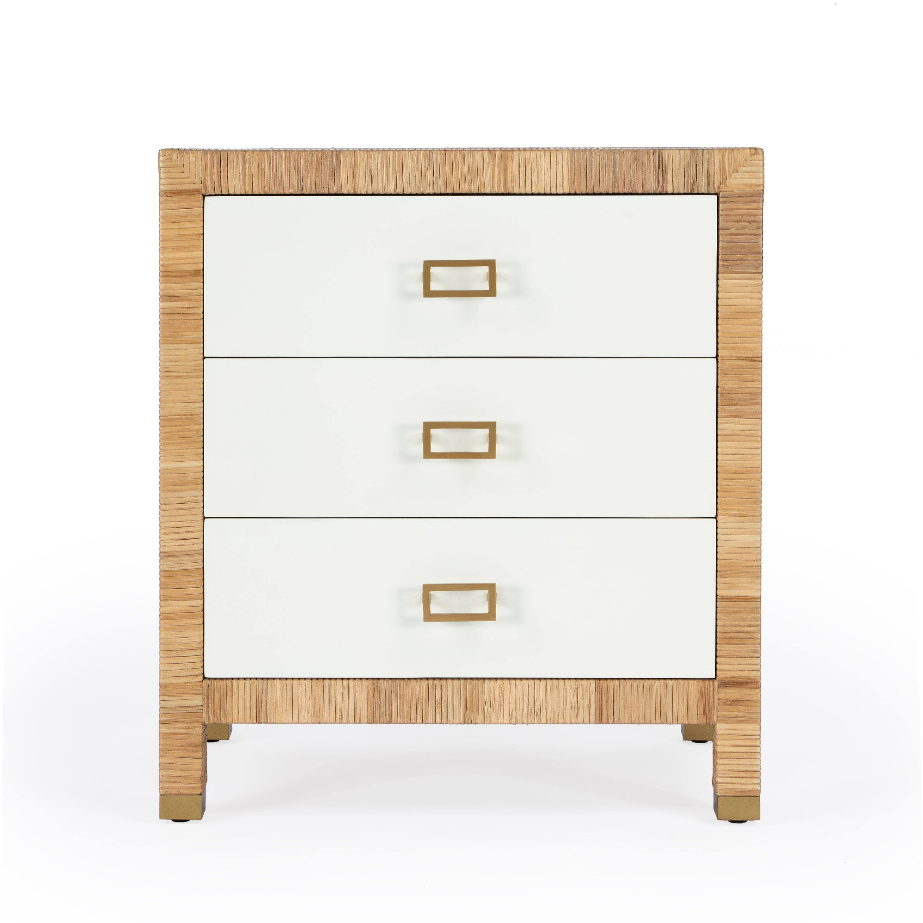 Alt View 3. Butler Specialty - Corfu 25 in. W Rectangular Rattan 3 Drawer Nightstand - Natural and White.