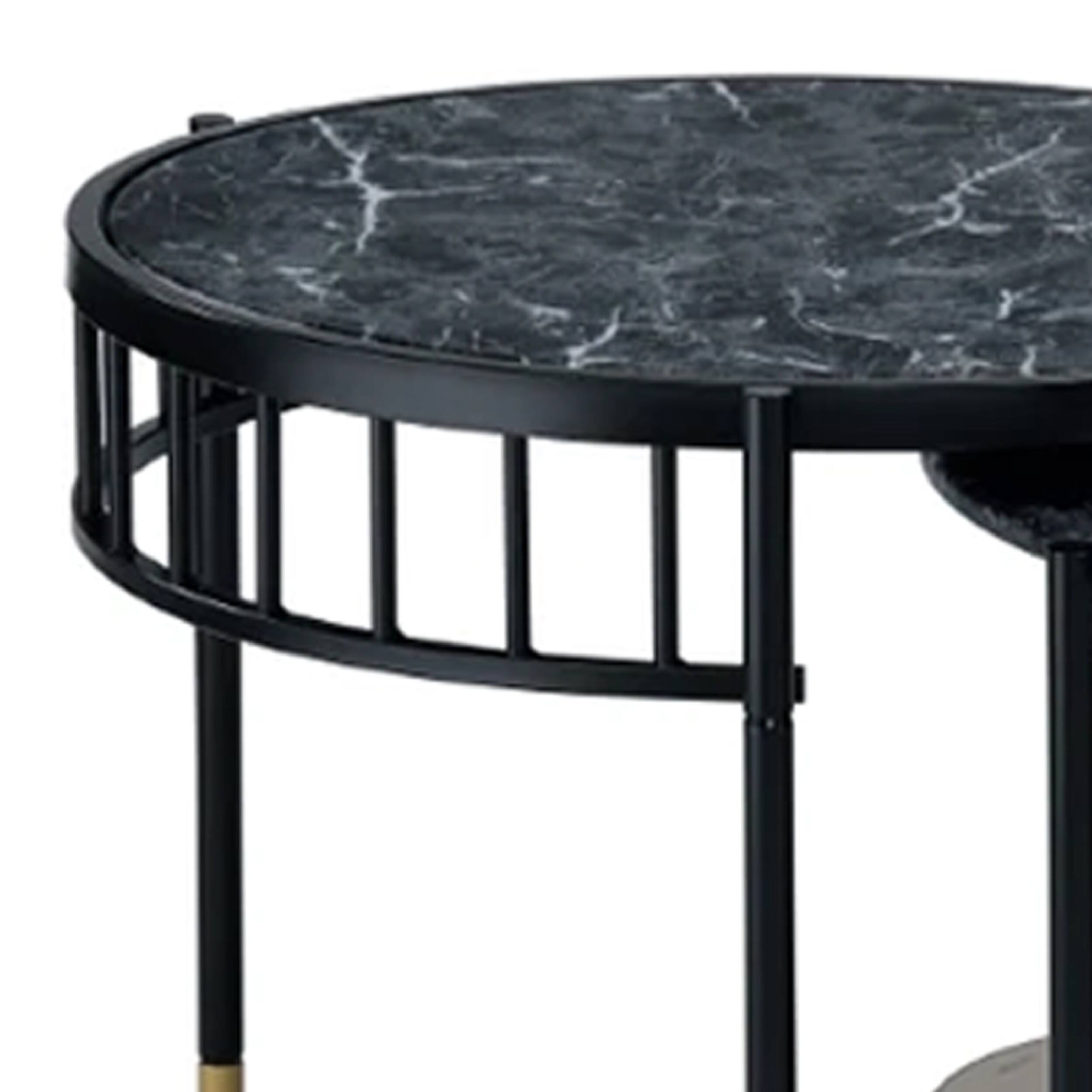 Alt View 1. Manhattan Lane - 40 Inch 2 Piece Nesting Coffee Table, Faux Marble Top, Glass Shelf - Black.
