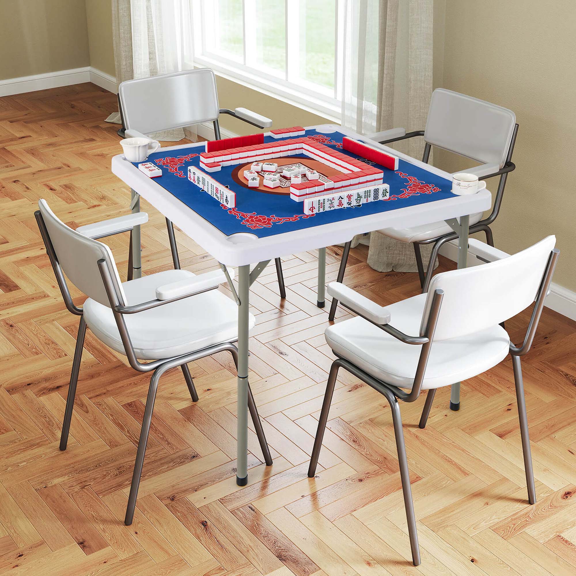 Alt View 1. Costway - Costway 35" Folding Mahjong Table with Cup Holders & Smooth Felt Mat Carrying Handle - Blue.