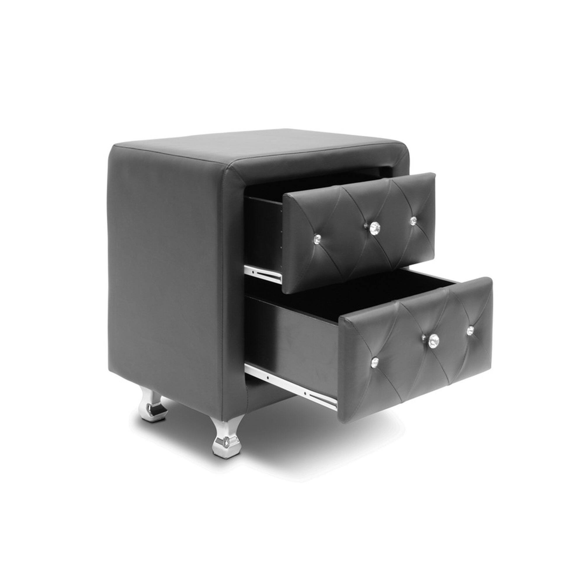 Left. Baxton Studio - Stella Crystal Tufted Upholstered Modern Nightstand - Black.