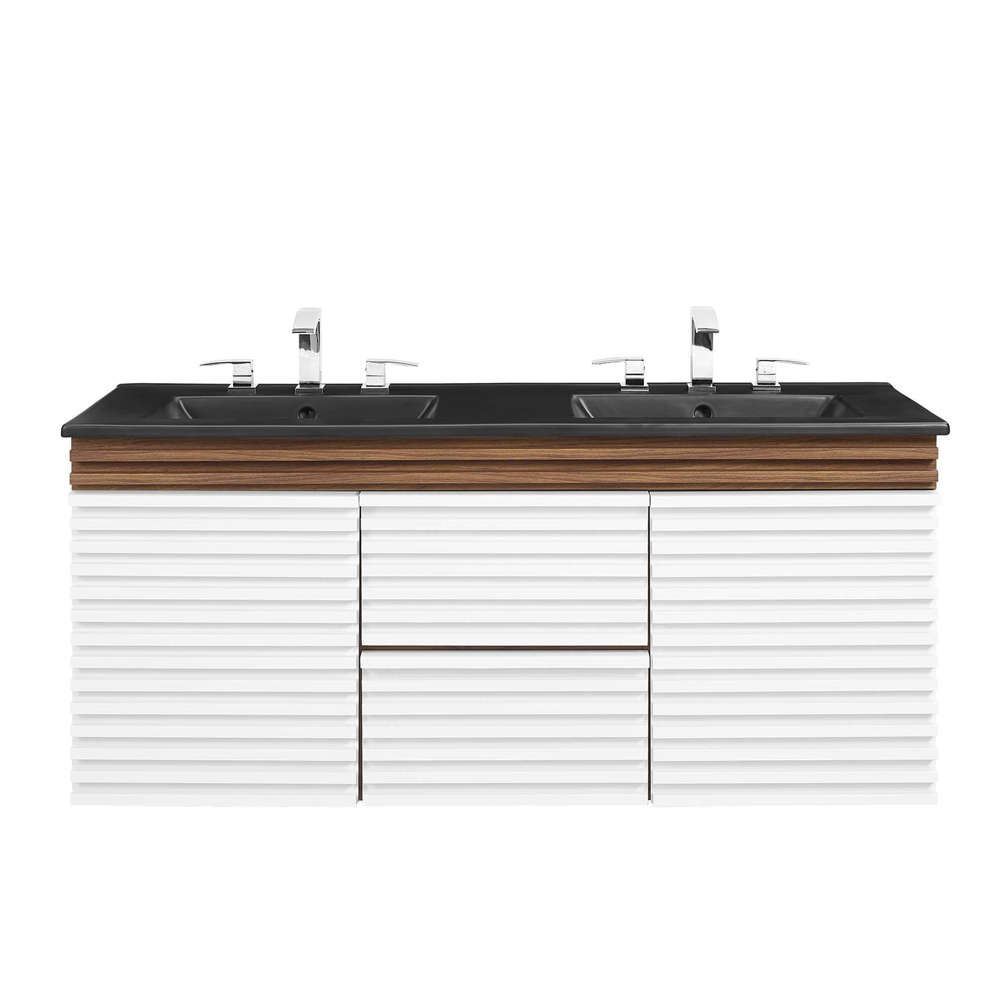 Alt View 2. Modway - Render 48" Wall-Mount Bathroom Vanity Basin Included by Modway - White Walnut Black.