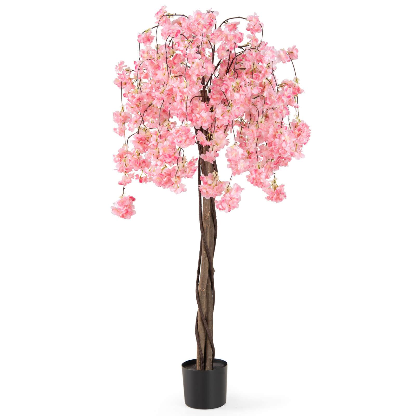 Front. Costway - Costway 1 PCS 5.5 FT Tall Artificial Cherry Blossom Tree with Pink Flowers Fake Potted Tree Pink - Pink.