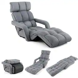Costway - 6-Position Adjustable Floor Chair for Adults Foldable Lazy Sofa for Living Room Grey - Gray