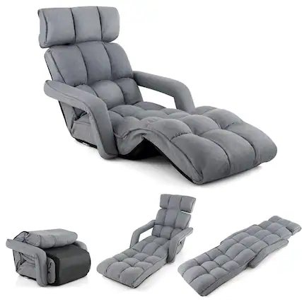 Front. Costway - Costway 6-Position Adjustable Floor Chair for Adults Foldable Lazy Sofa for Living Room Grey - Grey.