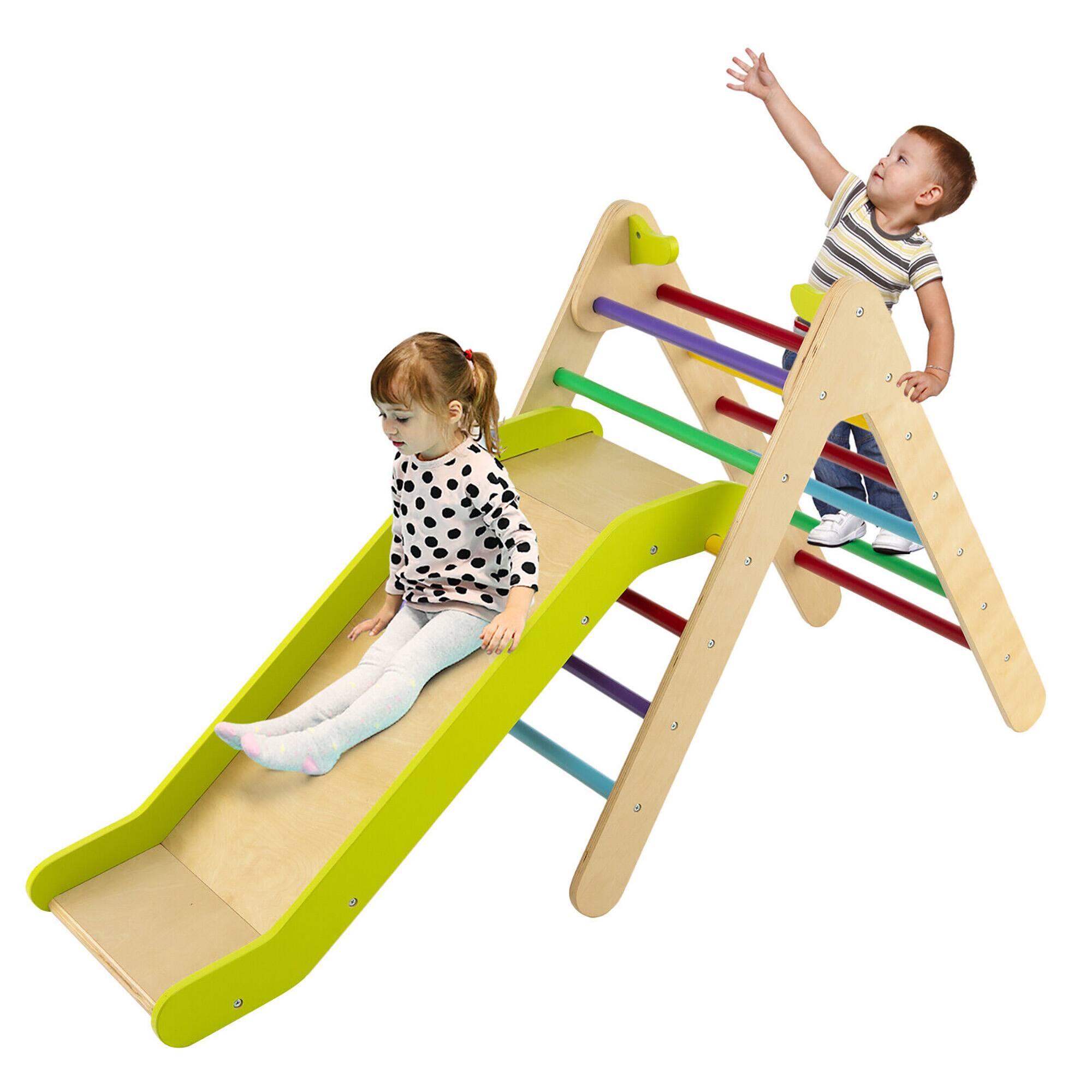 Alt View 9. Gymax - Gymax 2-in-1 Wooden Climbing Triangle Set Triangle Climber w/ Ramp Multi-color - Multi-color.